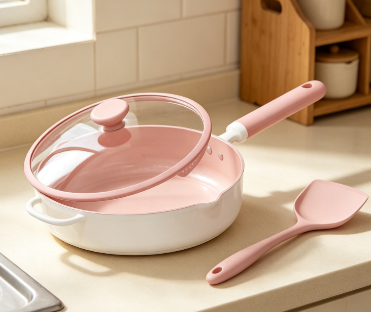 Deep Frying Pan/Wok With Lid, Spatula Included, Pfoa Free