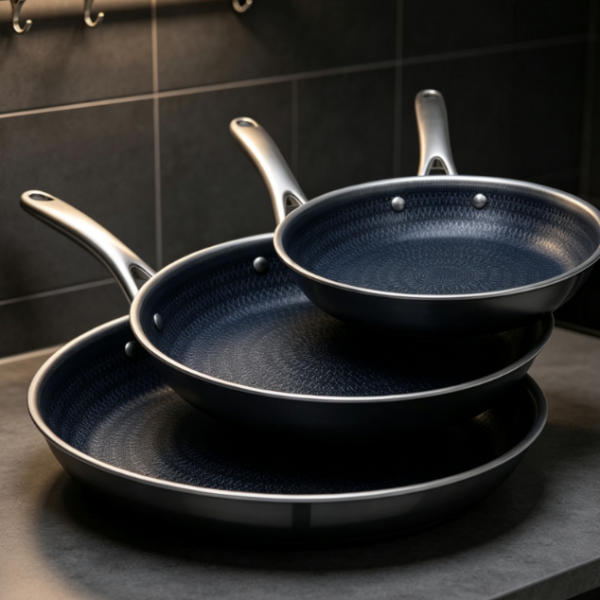 Hybrid Tri Ply Stainless Steel Frying Pan, Blue Interior Set