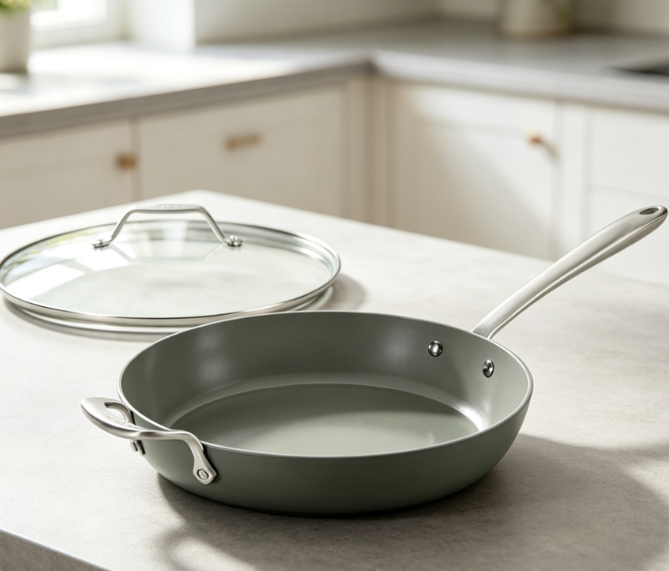 Ceramic Non Stick Frying Pan With Lid, Durable, Compatible With All Stovetops