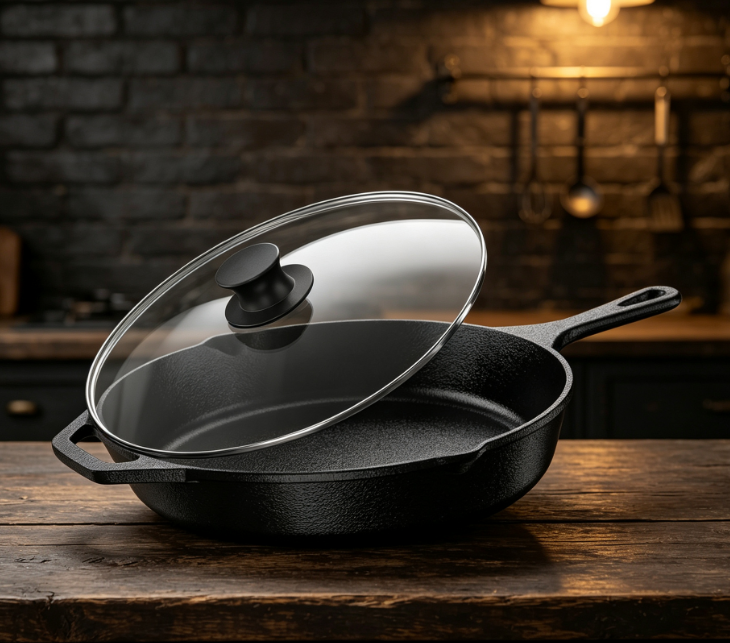 Cast Iron Wok With Lid, Pre Seasoned, Suitable For Indoor And Outdoor Use